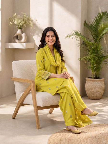 Mustard Embroidered Kurta Set