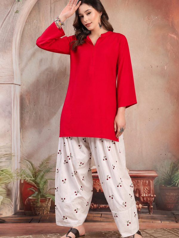 Women's Solid Straight Kurta with Printed Farshi Salwar Set