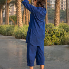 Silver Hoops Kurta Set in Navy Blue