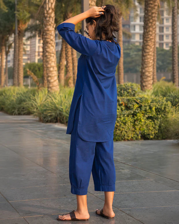 Silver Hoops Kurta Set in Navy Blue