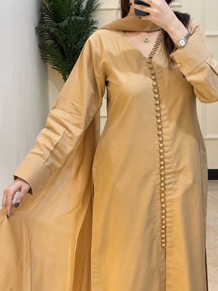 Elegant Mustard Yellow Straight Kurta Pant Set with Button Detailing