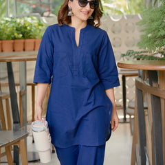 Silver Hoops Kurta Set in Navy Blue