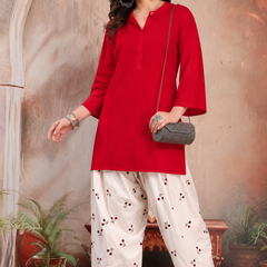 Women's Solid Straight Kurta with Printed Farshi Salwar Set