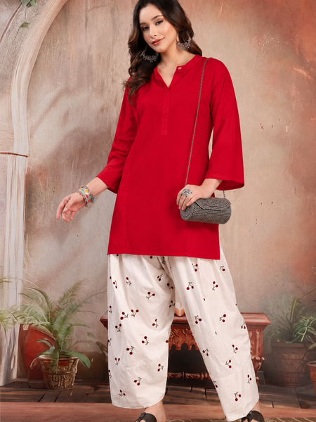 Women's Solid Straight Kurta with Printed Farshi Salwar Set