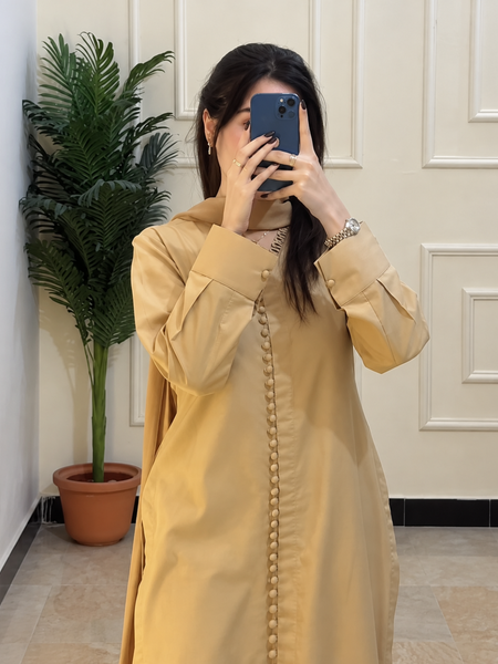 Elegant Mustard Yellow Straight Kurta Pant Set with Button Detailing