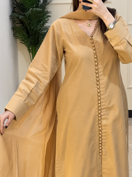 Elegant Mustard Yellow Straight Kurta Pant Set with Button Detailing
