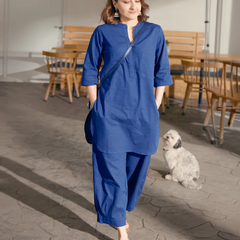 Silver Hoops Kurta Set in Navy Blue
