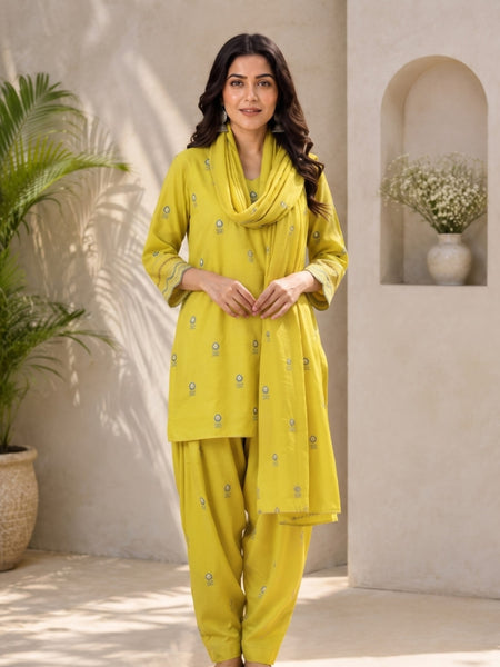 Mustard Embroidered Kurta Set