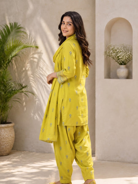Mustard Embroidered Kurta Set