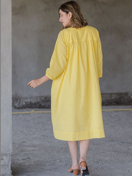 Women Yellow Floral Embroidered A-Line Dress