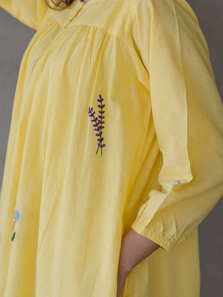 Women Yellow Floral Embroidered A-Line Dress