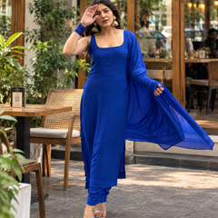 Women Solid Blue Sleeveless Kurta with Palazzo Set