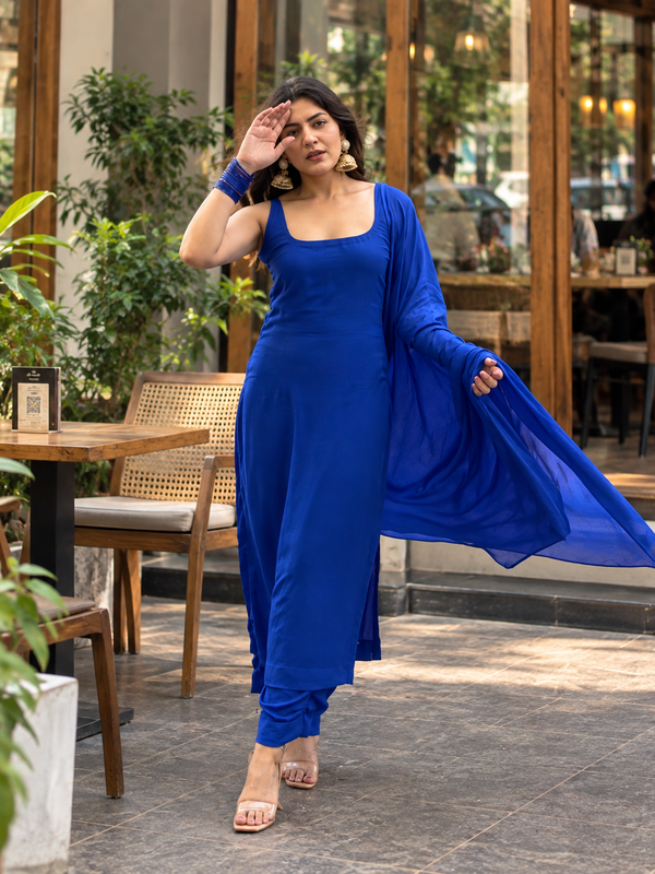 Women Solid Blue Sleeveless Kurta with Palazzo Set