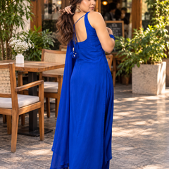 Women Solid Blue Sleeveless Kurta with Palazzo Set