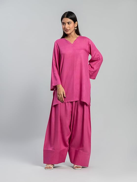 Womens Rayon Solid Straight Kurta Farshi Salwar Set
