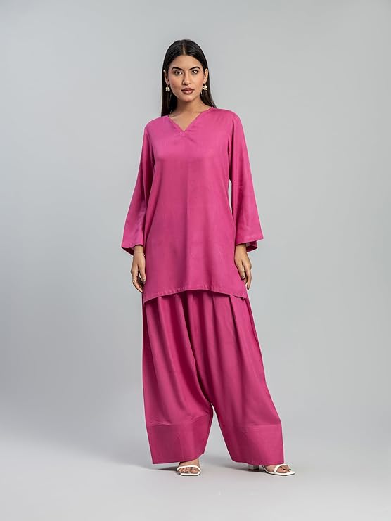 Womens Rayon Solid Straight Kurta Farshi Salwar Set