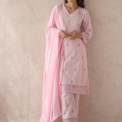 Women Bloomera Pink Rose Embroidered Pure Cotton Suit Set