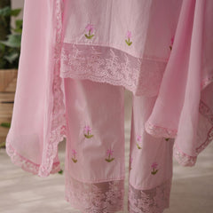 Women Bloomera Pink Rose Embroidered Pure Cotton Suit Set