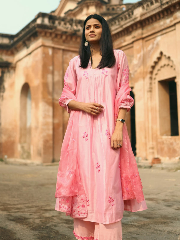 Blush Bloom Embroidered Cotton Kurta Set