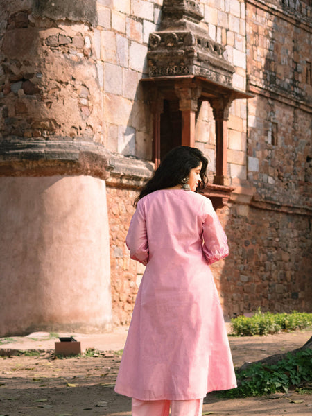 Blush Bloom Embroidered Cotton Kurta Set