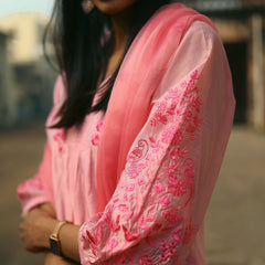 Blush Bloom Embroidered Cotton Kurta Set