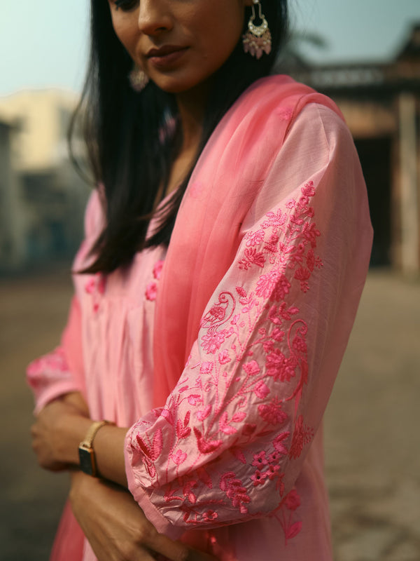 Blush Bloom Embroidered Cotton Kurta Set