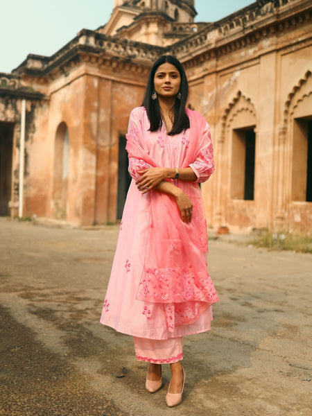 Blush Bloom Embroidered Cotton Kurta Set