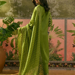 Women's Green Bandhej Printed Cotton Straight Kurta Pant Dupatta Set