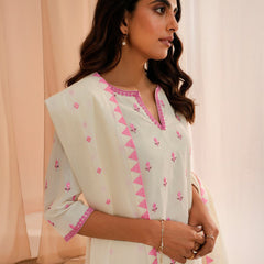 Floral Embroidered Thread Work Pure Cotton Kurta With Palazzos & Dupatta