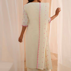 Floral Embroidered Thread Work Pure Cotton Kurta With Palazzos & Dupatta