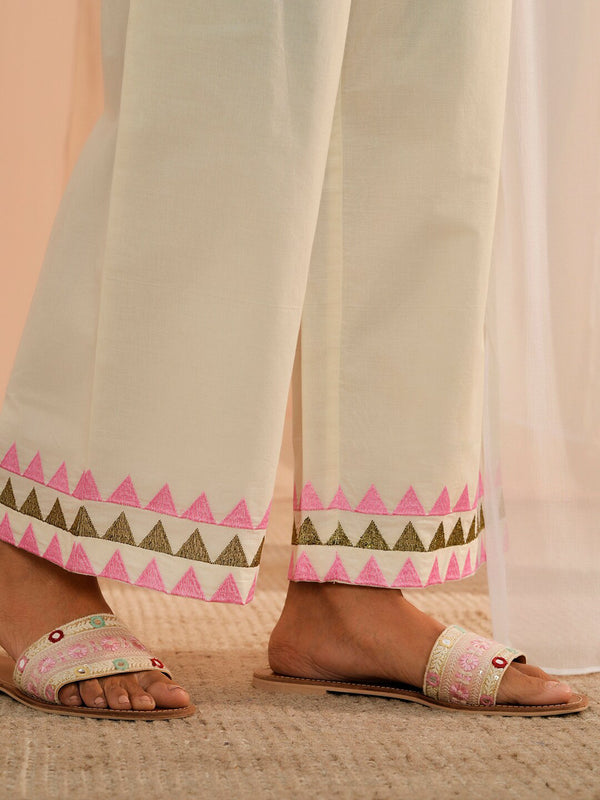 Floral Embroidered Thread Work Pure Cotton Kurta With Palazzos & Dupatta