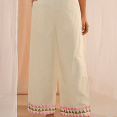 Floral Embroidered Thread Work Pure Cotton Kurta With Palazzos & Dupatta