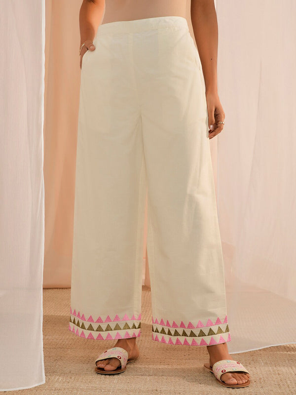 Floral Embroidered Thread Work Pure Cotton Kurta With Palazzos & Dupatta