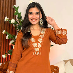 Floral Cutwork Embroidered Kurta Pants with Dupatta