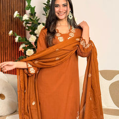 Floral Cutwork Embroidered Kurta Pants with Dupatta