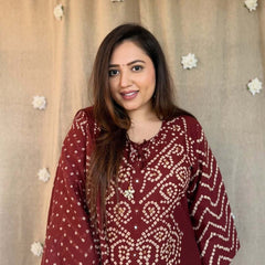 Maroon Bandhani Kurta Set With Dupatta