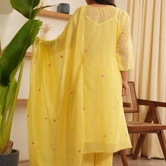 Women Floral Embroidered Anarkali Kurta with Trousers & Dupatta
