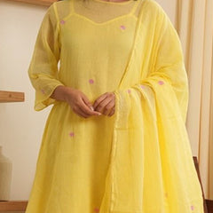 Women Floral Embroidered Anarkali Kurta with Trousers & Dupatta