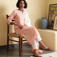Indie-Floral Printed Straight Block Print Legacy Kurta with Trousers & With Dupatta