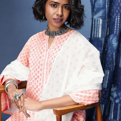 Indie-Floral Printed Straight Block Print Legacy Kurta with Trousers & With Dupatta
