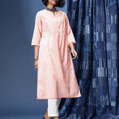 Indie-Floral Printed Straight Block Print Legacy Kurta with Trousers & With Dupatta