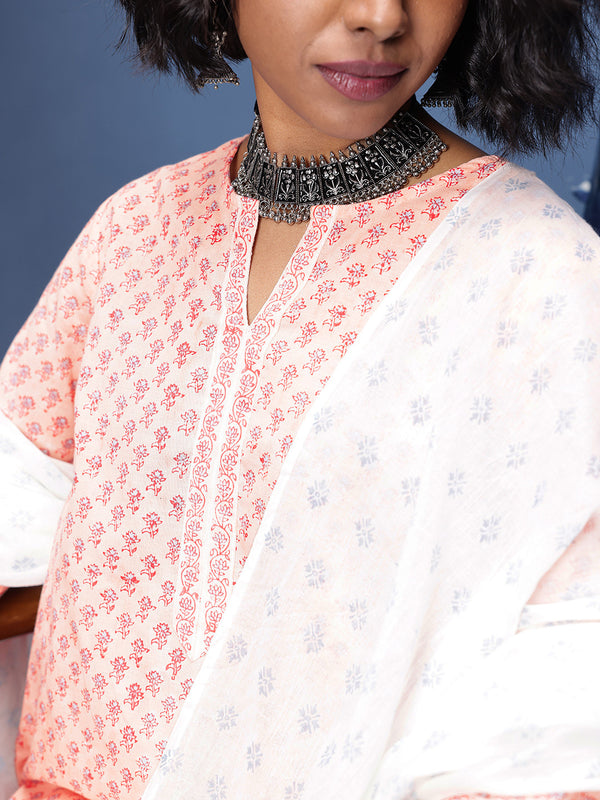 Indie-Floral Printed Straight Block Print Legacy Kurta with Trousers & With Dupatta
