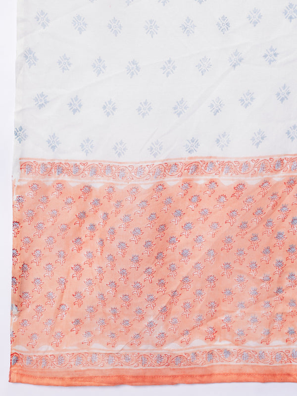 Indie-Floral Printed Straight Block Print Legacy Kurta with Trousers & With Dupatta