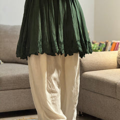 Olive green Mul chanderi embroidered Anarkali with Farshi Salwar