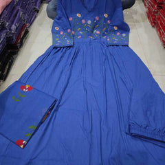 Women Teal Blue Pure Cotton Kurti Pant Dupatta Set