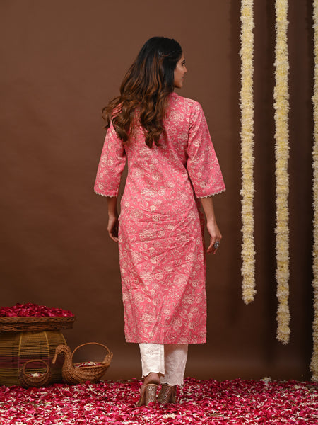 Peach Rayon Printed Kurta