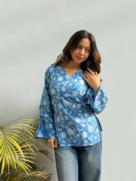 Sky Blue Rayon Short Kurti