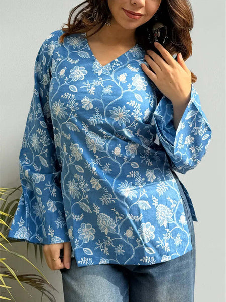 Sky Blue Rayon Short Kurti