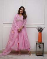 Pink Cotton Anarkali Suit Set with Dupatta