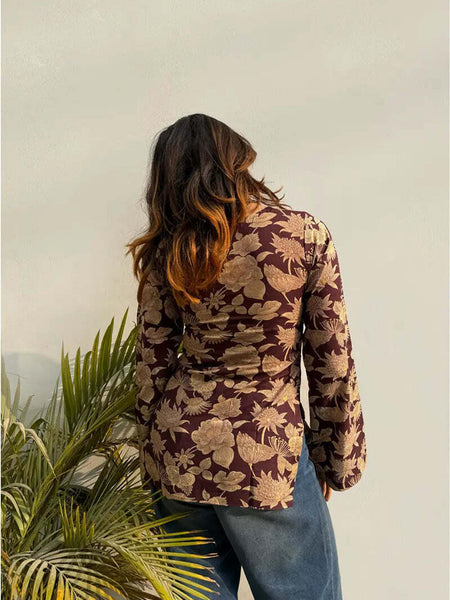 Brown Rayon Printed Short Kurti